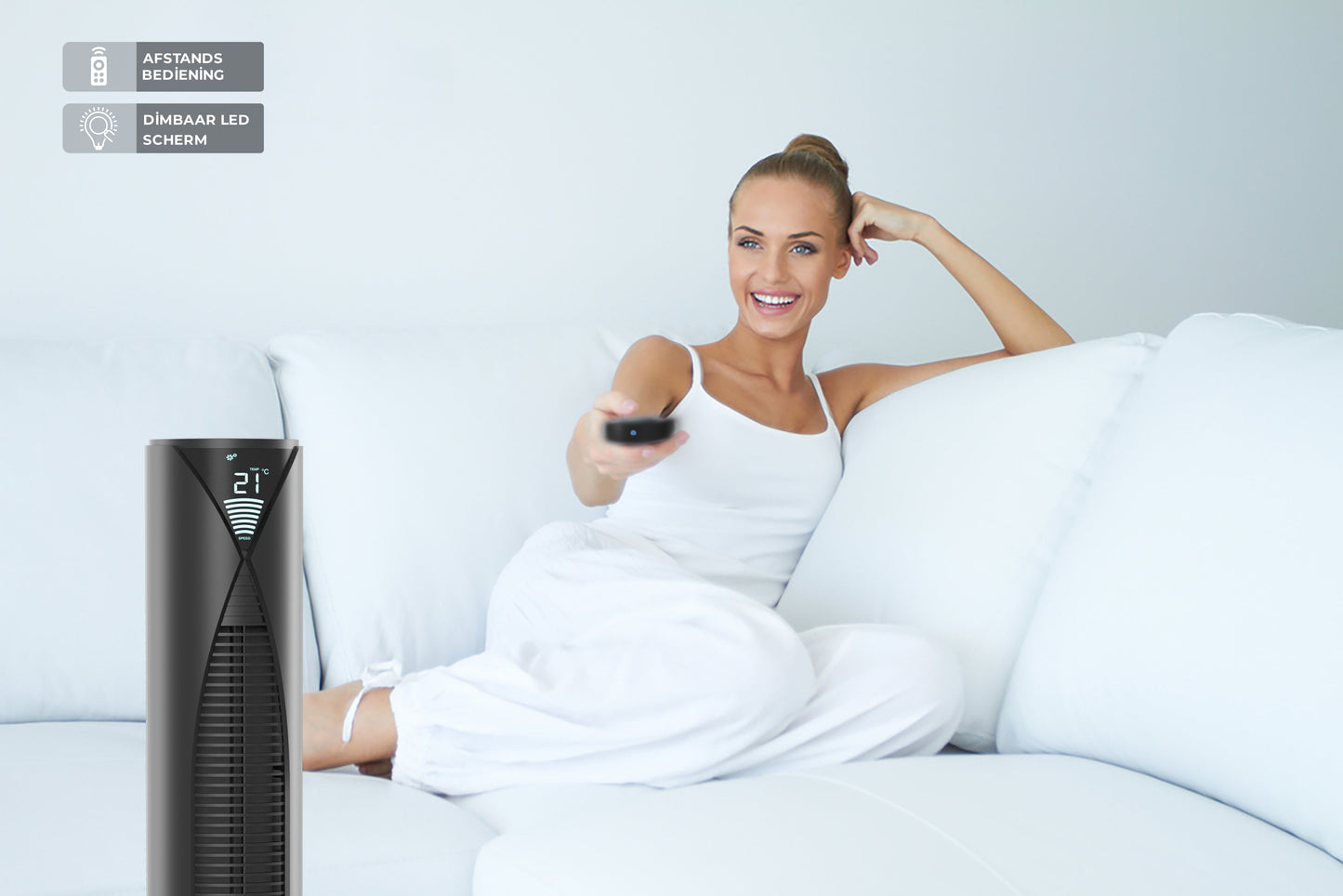 CoolHome Torenventilator met afstandsbediening - grijs - Tweedekans