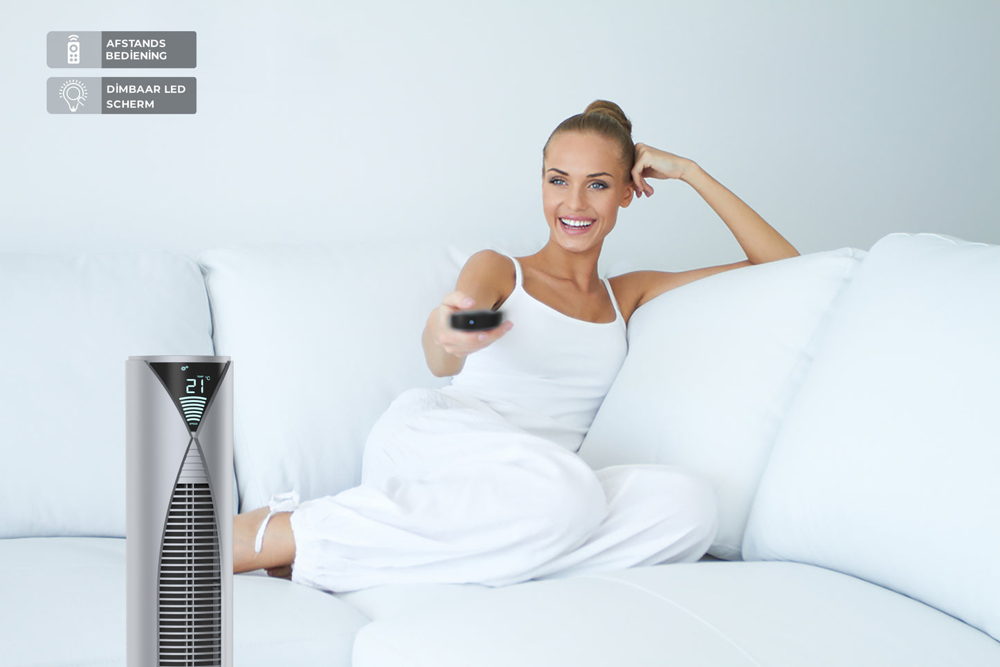 CoolHome Torenventilator met afstandsbediening - grijs - Tweedekans